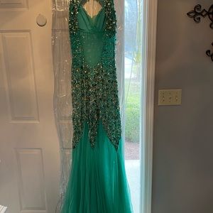 Mint green and rhinestone mermaid style dress. Gorgeous!!!